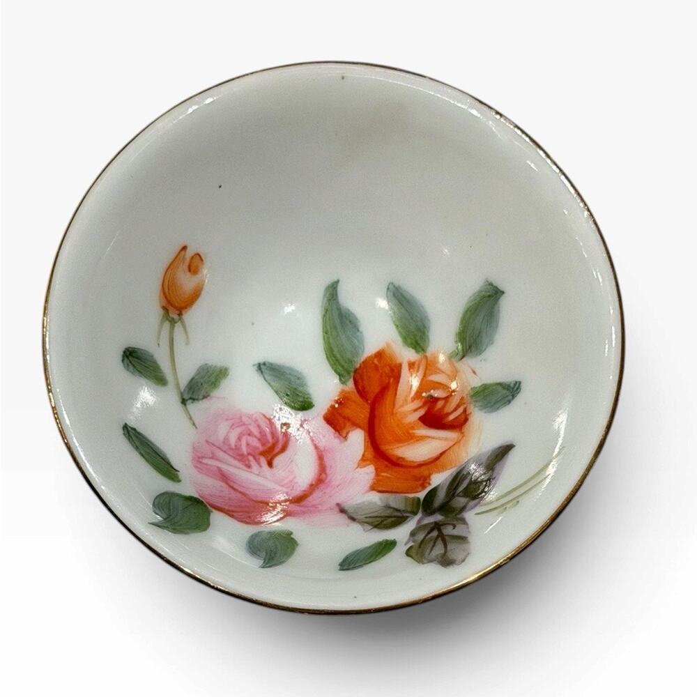 Occupied Japan Hand Painted Condiment Bowl Floral Rose Pattern 3" Gilt Footed